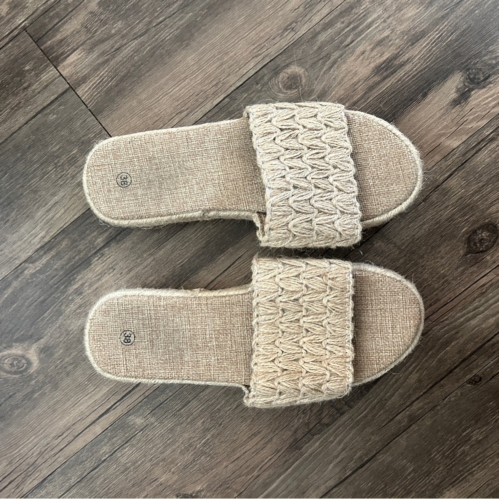 Women's Beige Woven Slide Sandals